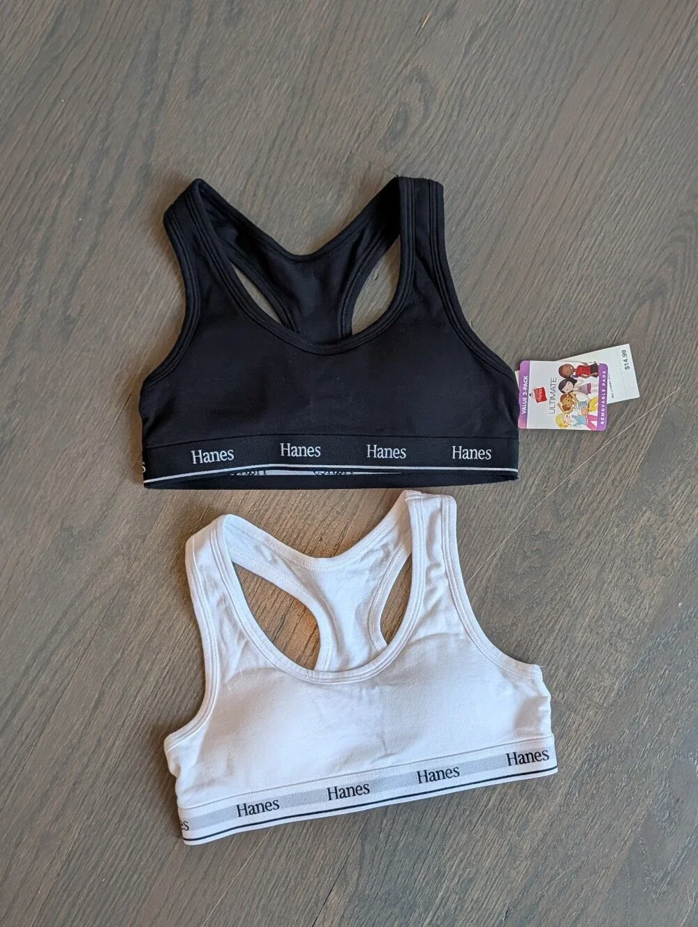 Hanes Girls' 2pk Cotton Sports Bra - Black/White Small